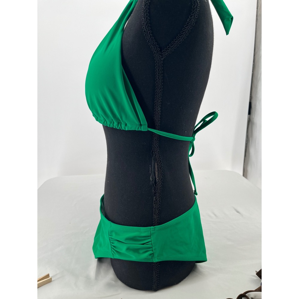 Triangle Halter Bikini Swimsuit Women XL Green Ruched Side Bottom Beachwear Pool - Picture 4 of 10